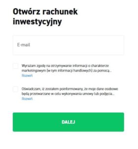 Formularz rejestracji konta na XTB