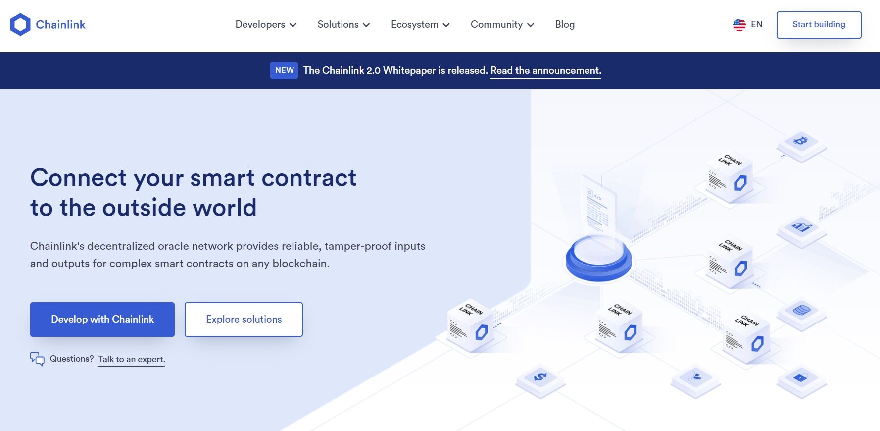 strona główna firmy chainlink prezentująca działanie cyfrowej monety