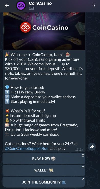coinCasino Telegram kasyno